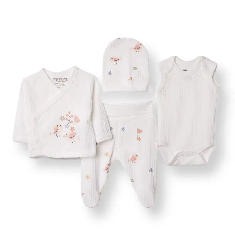 Tiffany 100% Cotton Tiny Baby Set - Ecru 1
