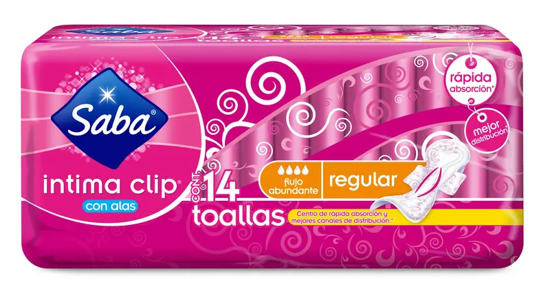 Toallas Femeninas Saba Íntima Clip Con Alas 14 Piezas 1