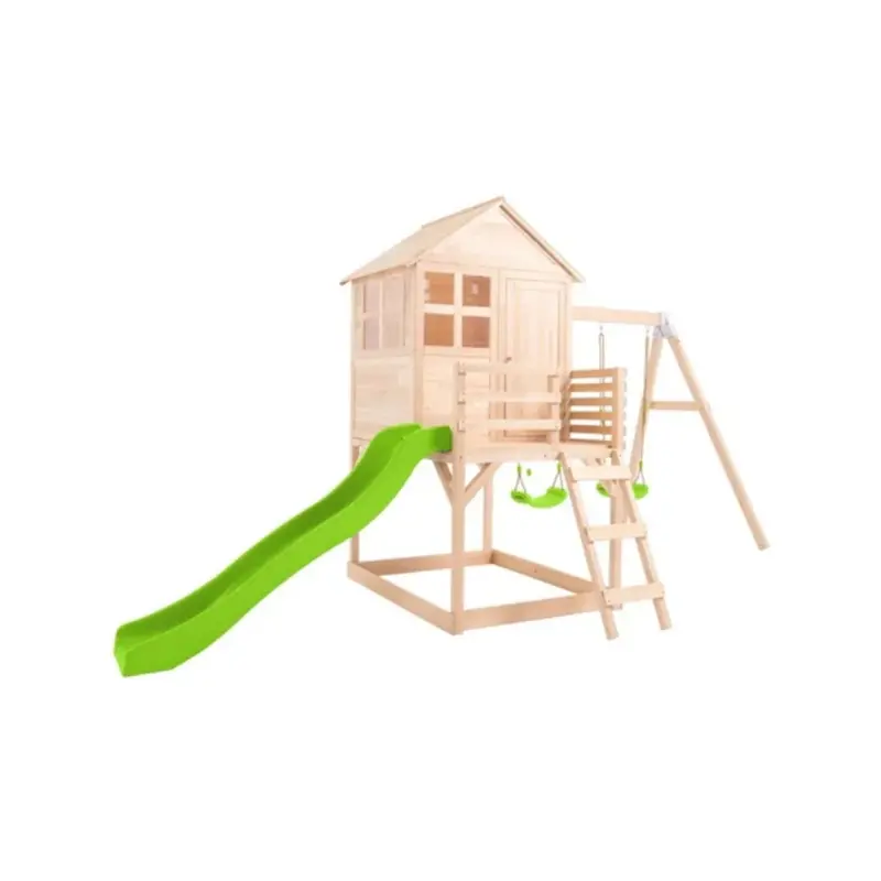 Tp Buttercup Wooden Playhouse With Deck Slide & Double Swing Arm 1