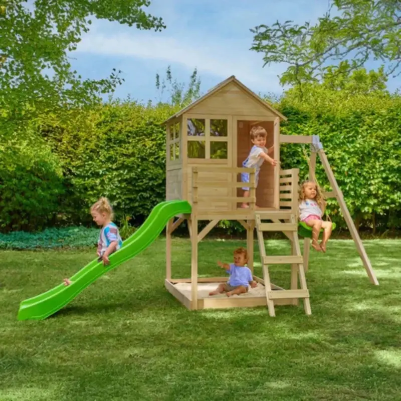 Tp Buttercup Wooden Playhouse With Deck Slide & Swing Arm 2