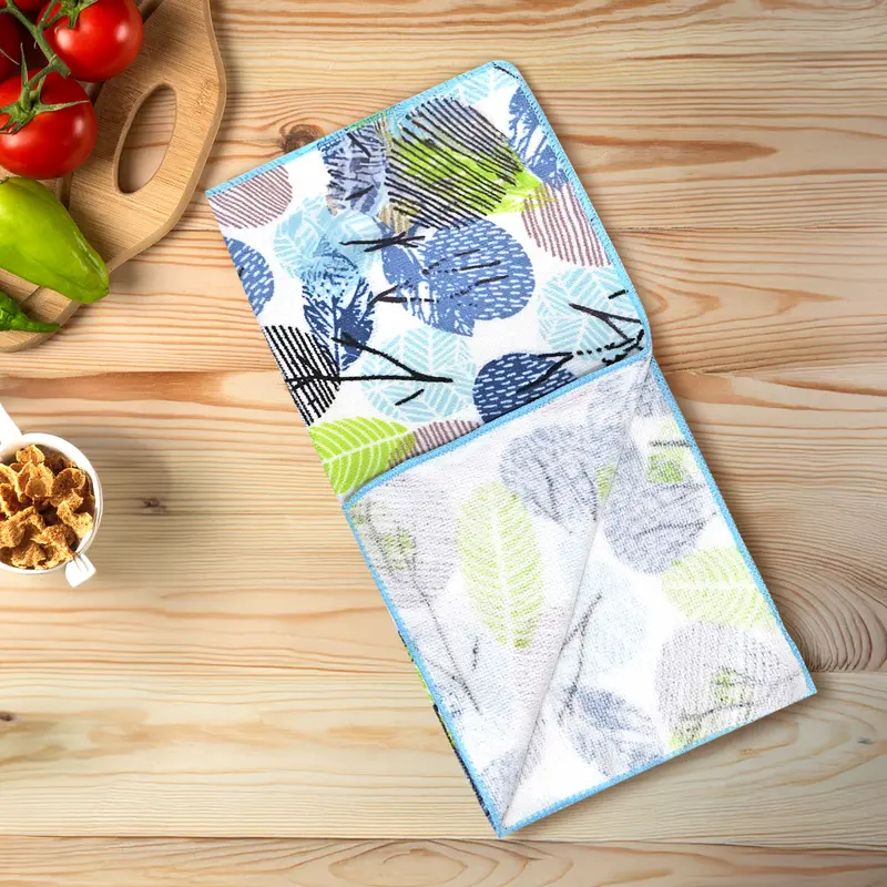 Trapo De Cocina, Diseño Hojas, Color Azul 1