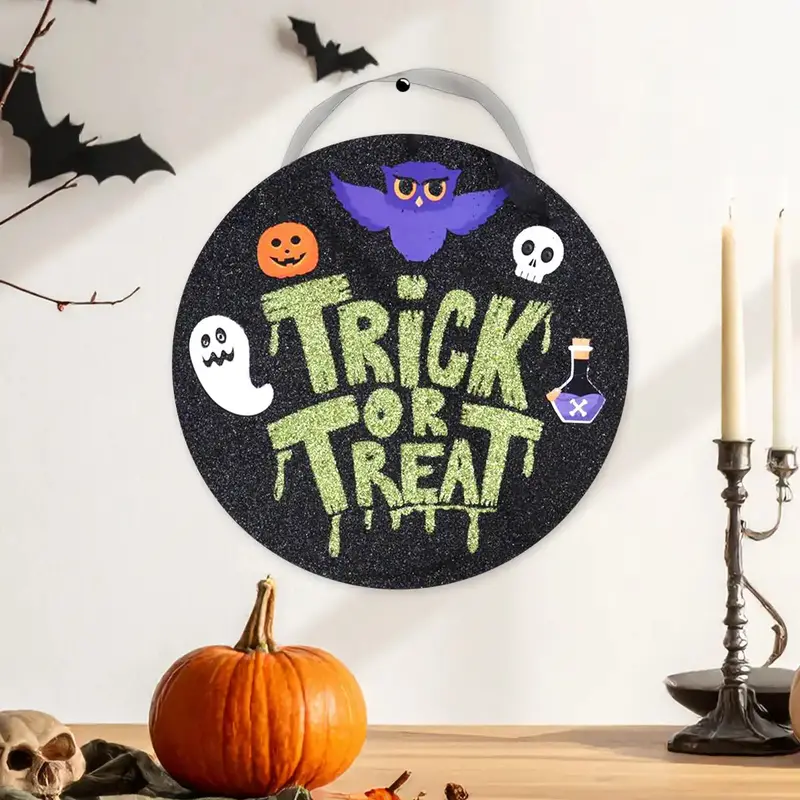Trick Or Treat, Letrero Colgante Con Glitter, Halloween 1