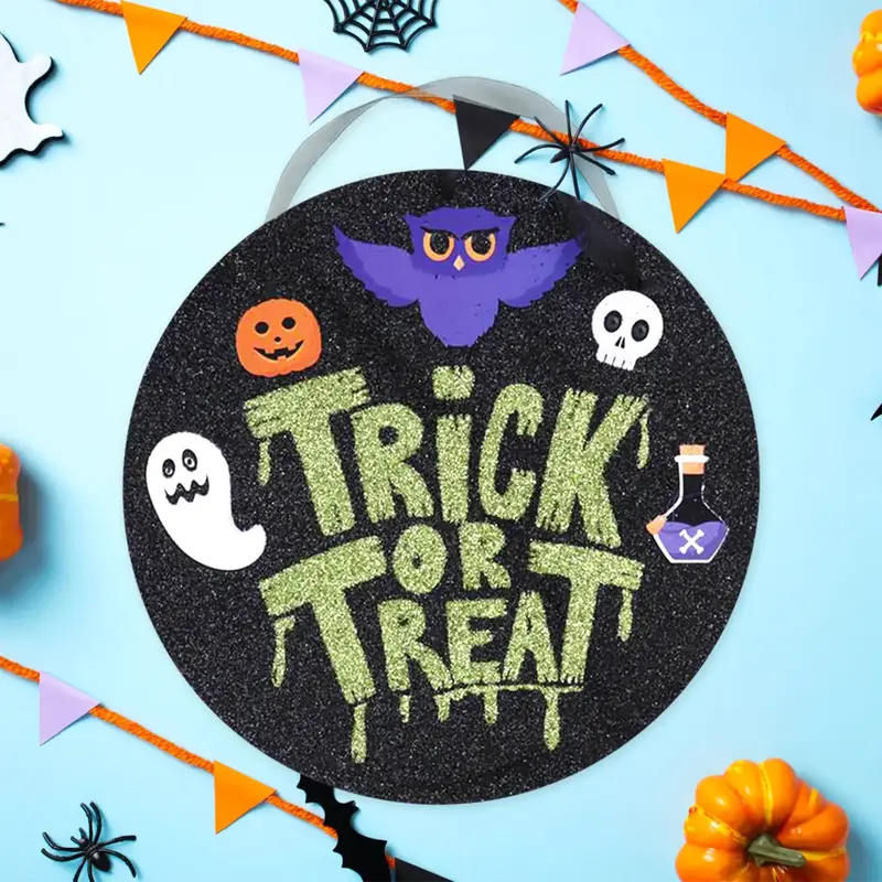 Trick Or Treat, Letrero Colgante Con Glitter, Halloween 2
