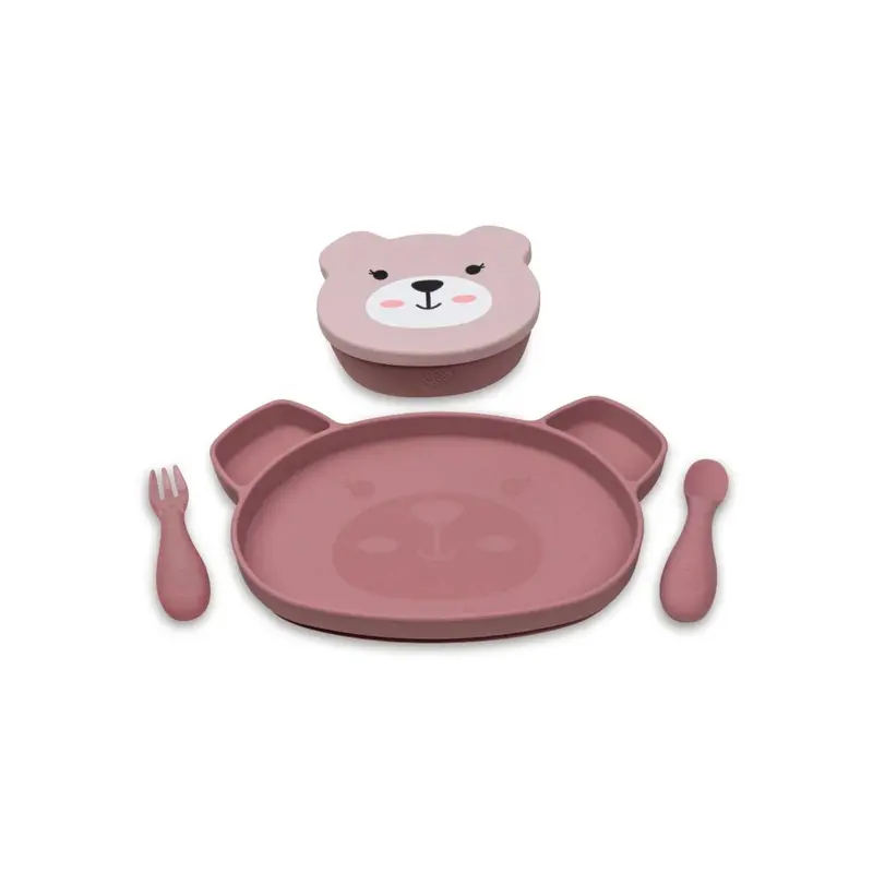 Tum Tum Silicone Weaning Bowl & Spoon Set Betsy Bear - Pink 1