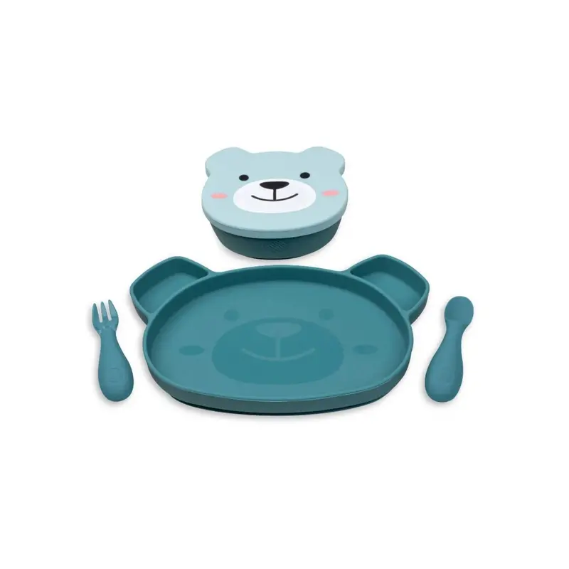 Tum Tum Silicone Weaning Bowl & Spoon Set Boris Bear - Blue 1