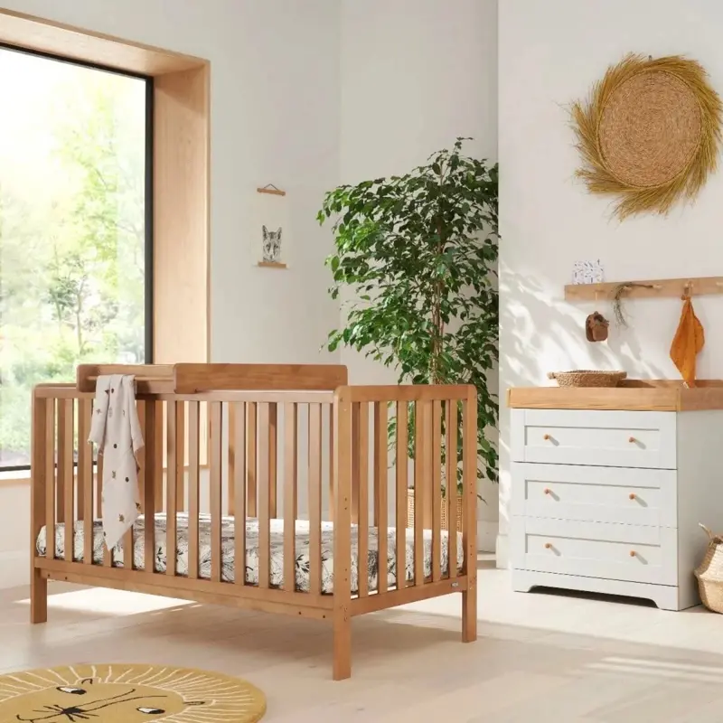 Tutti Bambini Malmo Cot Bed With Rio 2 Pcs Furniture Set - Dove Grey/Honey Oak 1