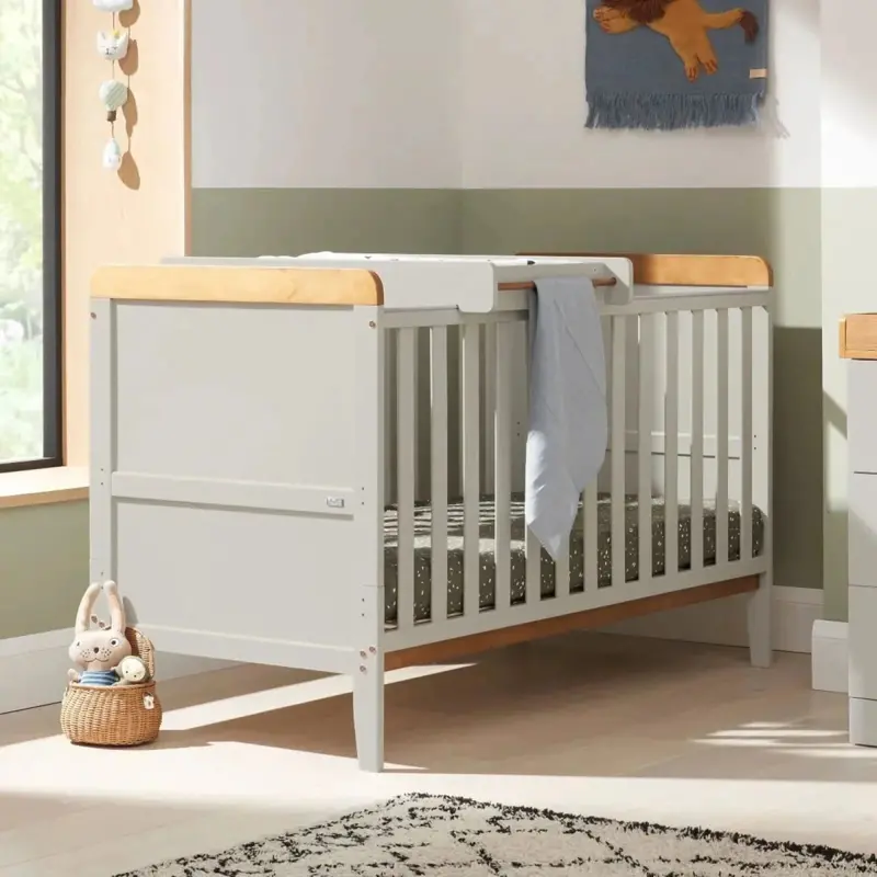Tutti Bambini Rio Cot Bed With Cot Top Changer & Mattress - Dove Grey/Honey Oak 1
