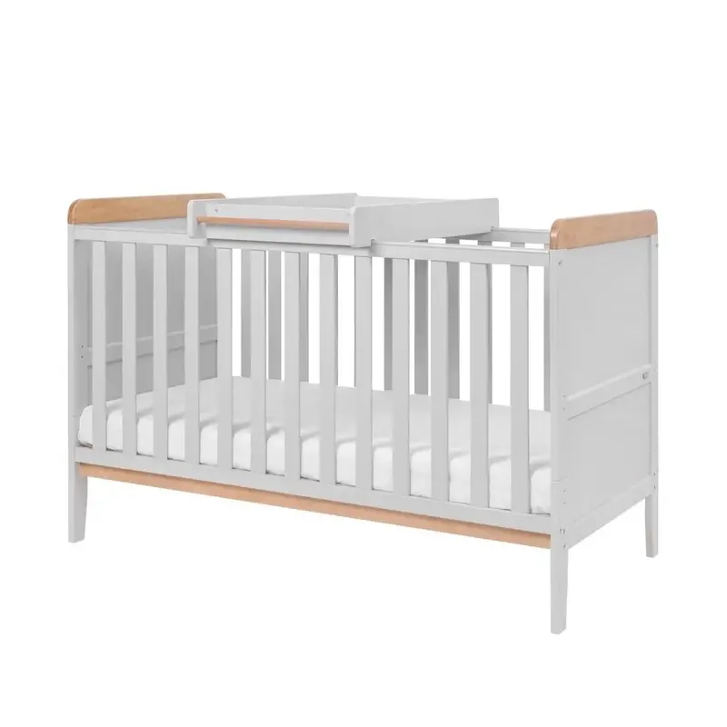 Tutti Bambini Rio Cot Bed With Cot Top Changer & Mattress - Dove Grey/Honey Oak 2