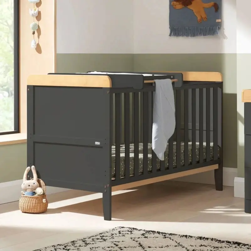 Tutti Bambini Rio Cot Bed With Cot Top Changer & Mattress - Slate/Honey Oak 1