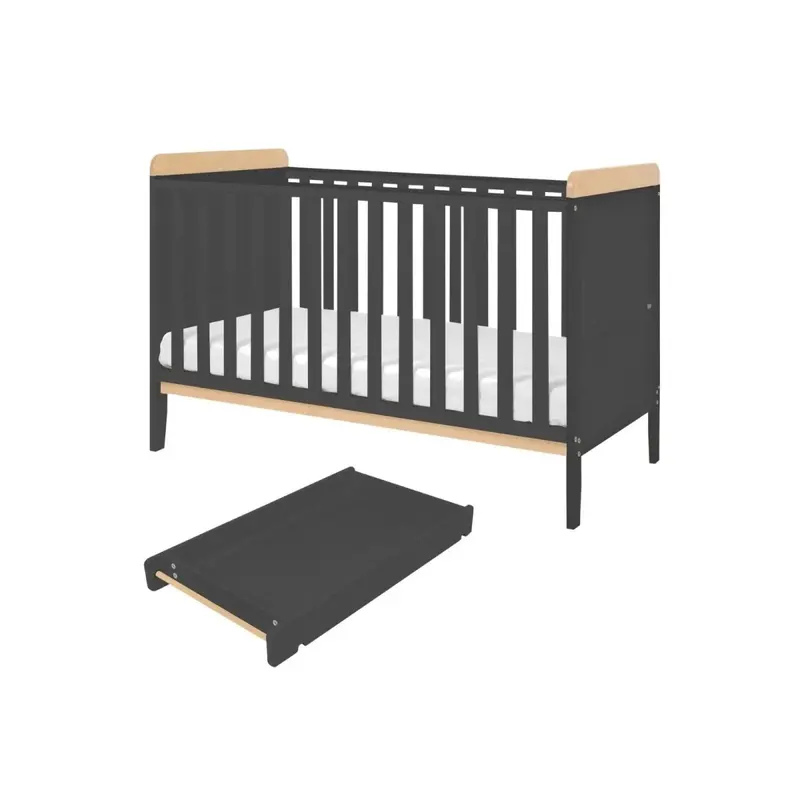 Tutti Bambini Rio Cot Bed With Cot Top Changer & Mattress - Slate/Honey Oak 2