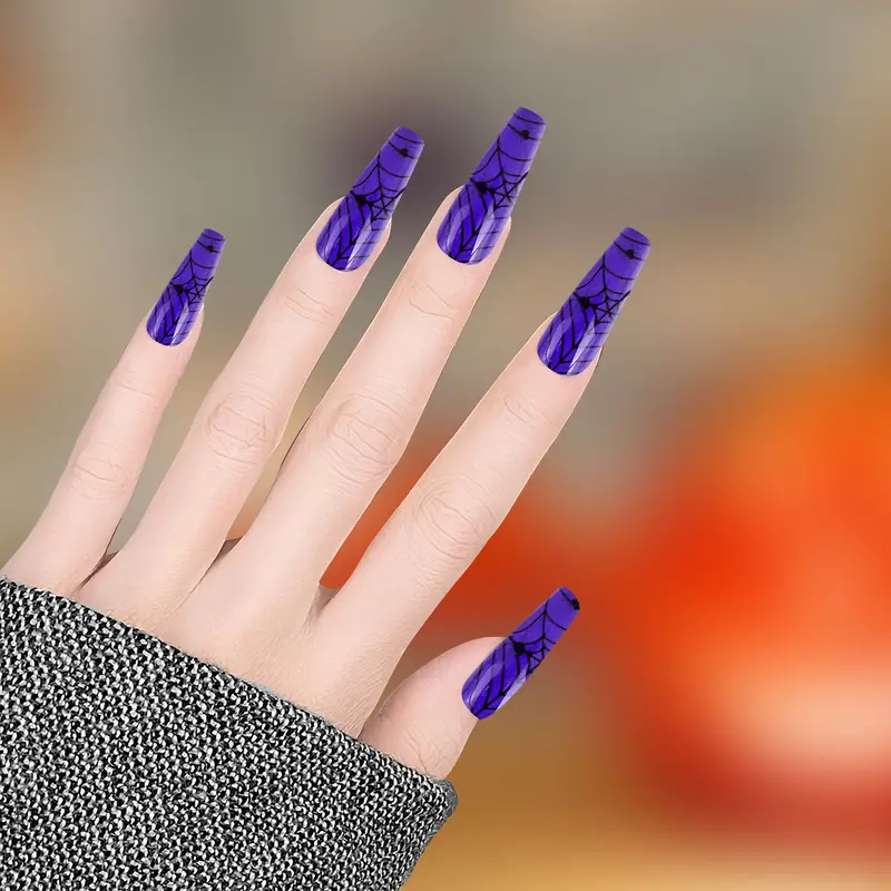 Uñas Postizas Con Diseño De Telaraña Para Halloween 1