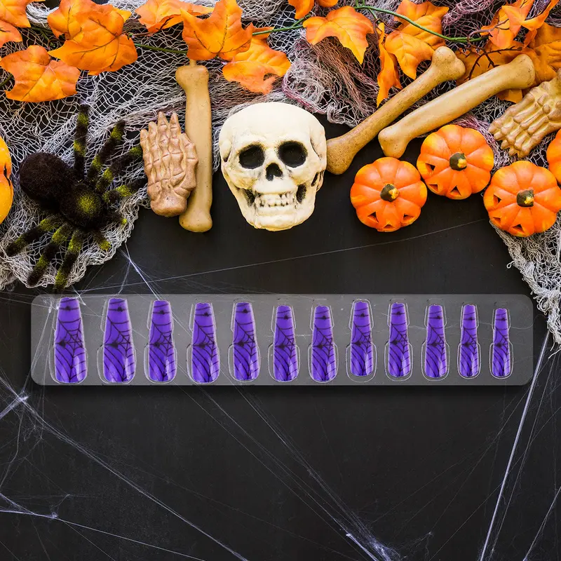 Uñas Postizas Con Diseño De Telaraña Para Halloween 2