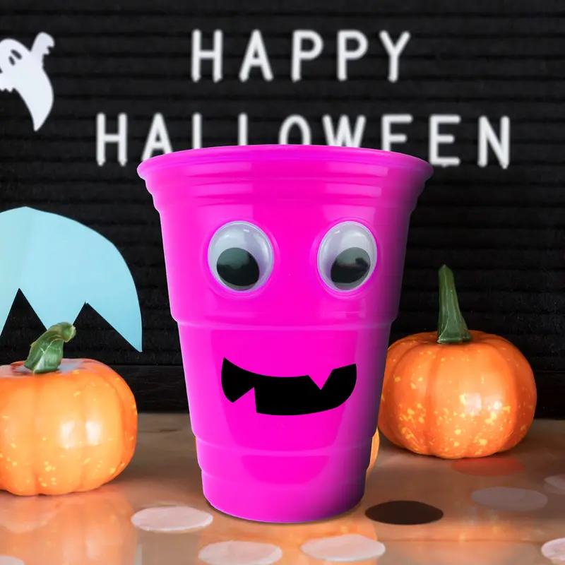 Vaso Color Fucsia Con Diseño De Halloween 2