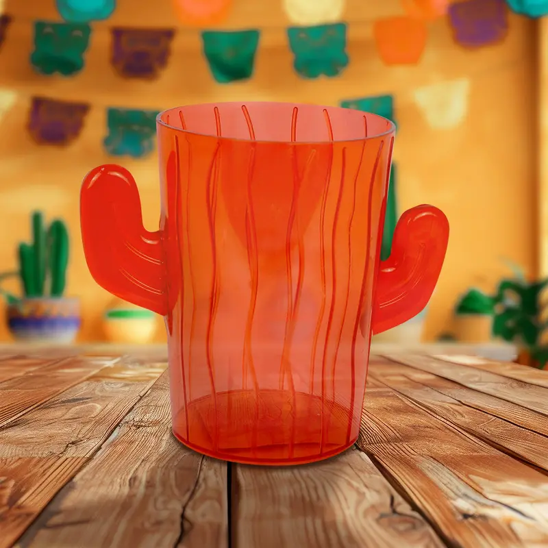 Vaso Con Diseño De Cactus Color Rojo Para Fiestas Patrias 1