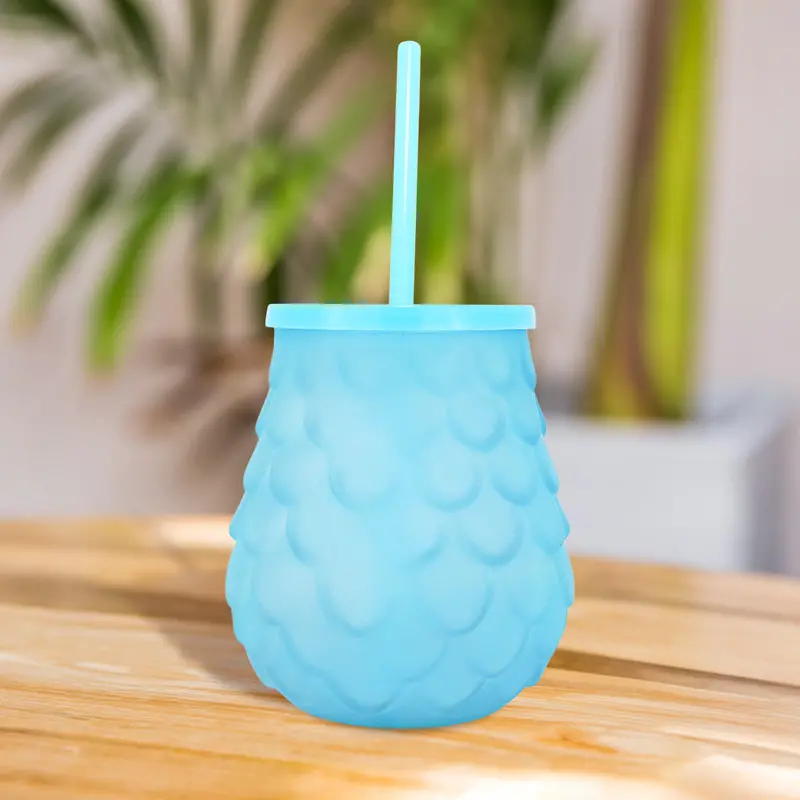Vaso De Cristal Con Popote, Color Azul, 500 Ml 1