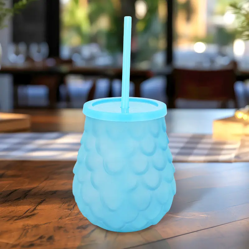 Vaso De Cristal Con Popote, Color Azul, 500 Ml 2