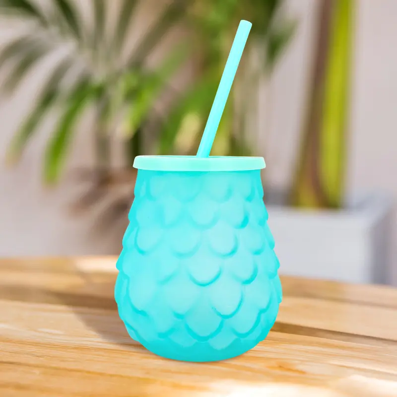 Vaso De Cristal Con Popote, Color Azul Claro, 500 Ml 1