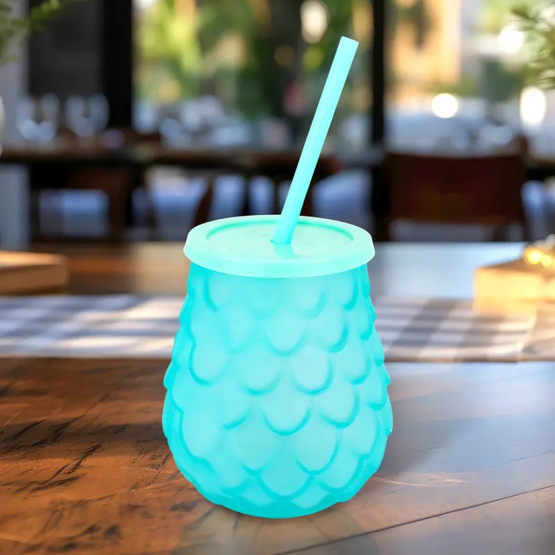 Vaso De Cristal Con Popote, Color Azul Claro, 500 Ml 2