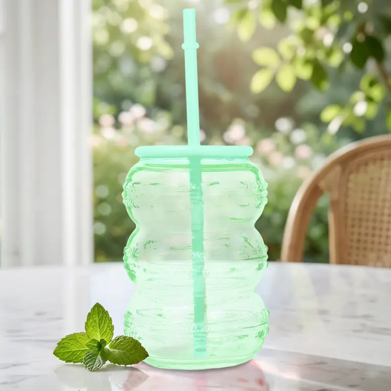 Vaso De Cristal Con Tapa, Color Verde 1