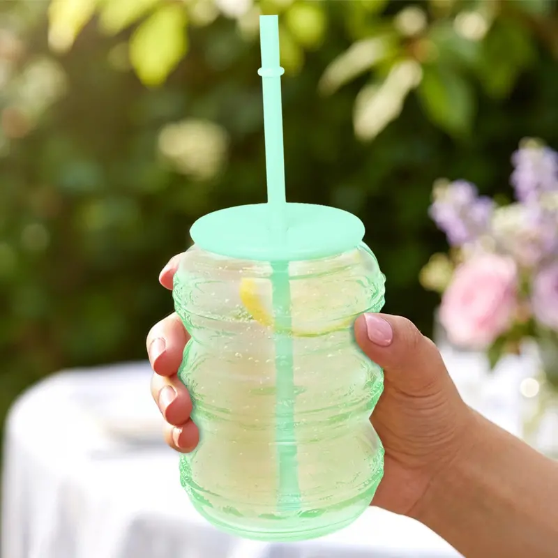 Vaso De Cristal Con Tapa, Color Verde 2