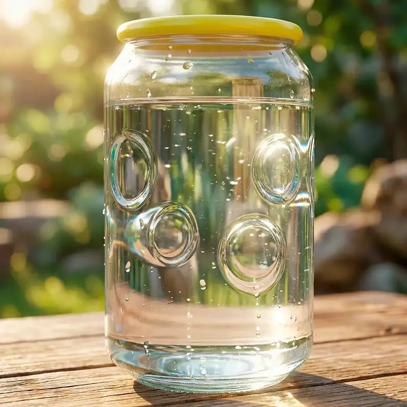 Vaso De Cristal Con Tapa, Diseño Burbujas, Color Amarillo 1