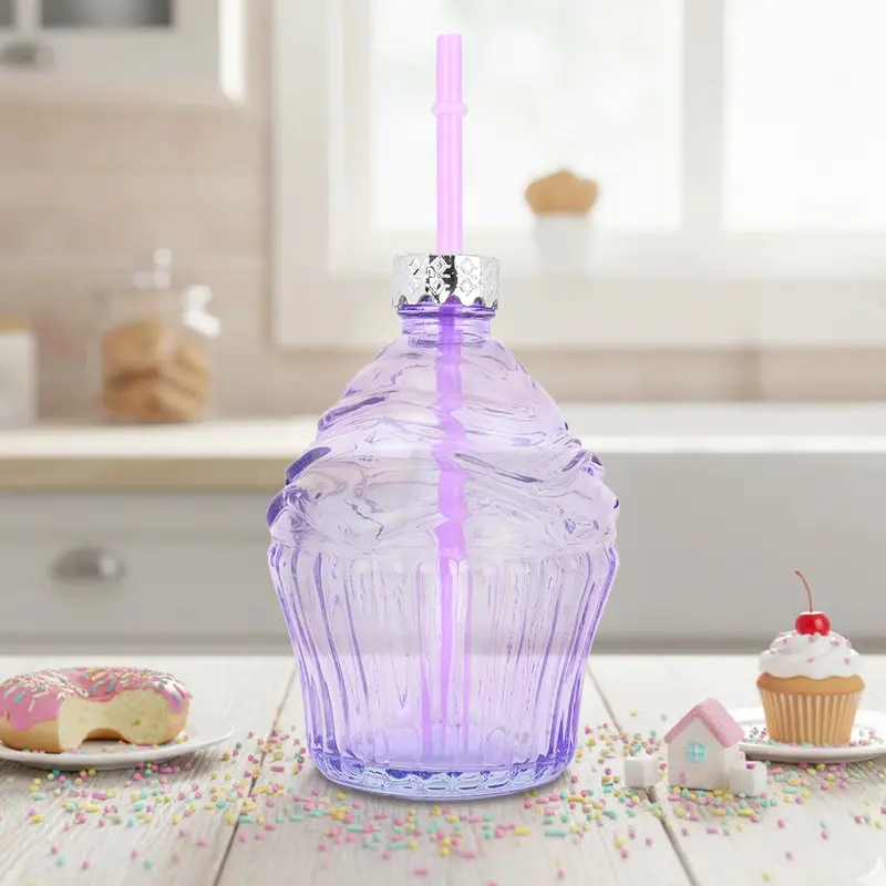 Vaso De Cristal Con Tapa, Diseño Cupcake, Color Lila 2