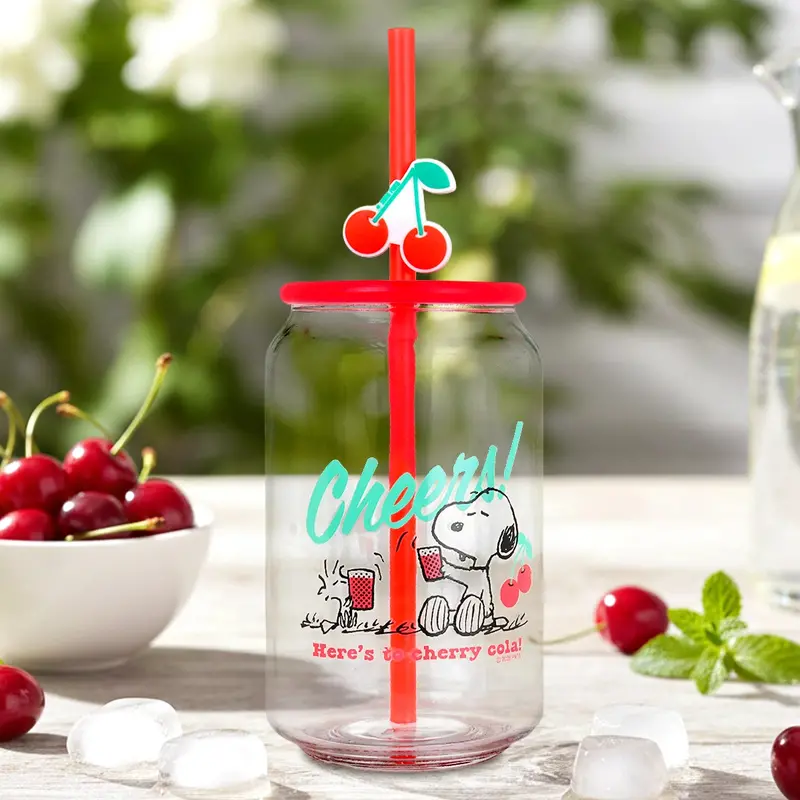 Vaso De Cristal Con Tapa, Penauts, Color Rojo 1