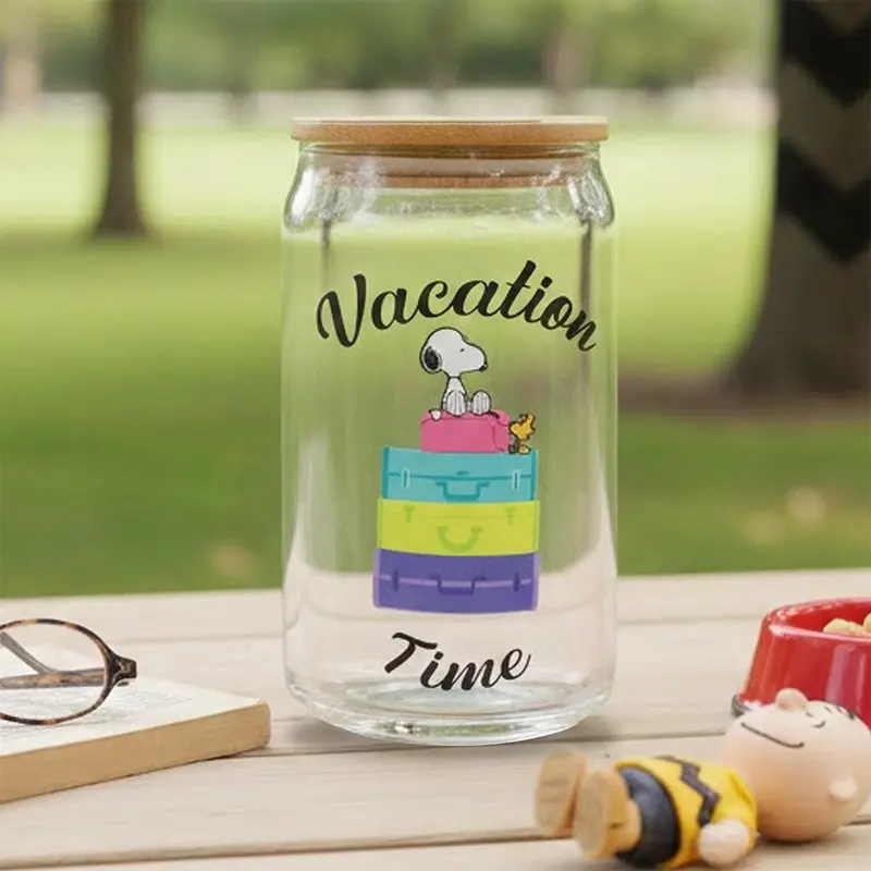 Vaso De Cristal Con Tapa, Vacation Time, 500 Ml 1