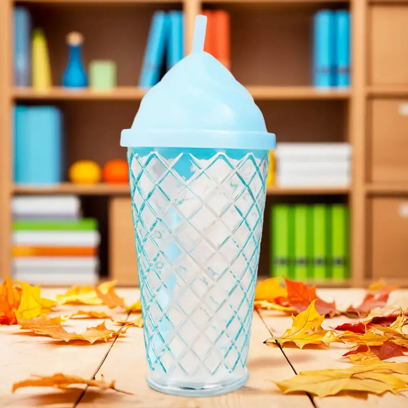 Vaso De Cristal Con Tapa Y Popote, Helado, Color Azul 2