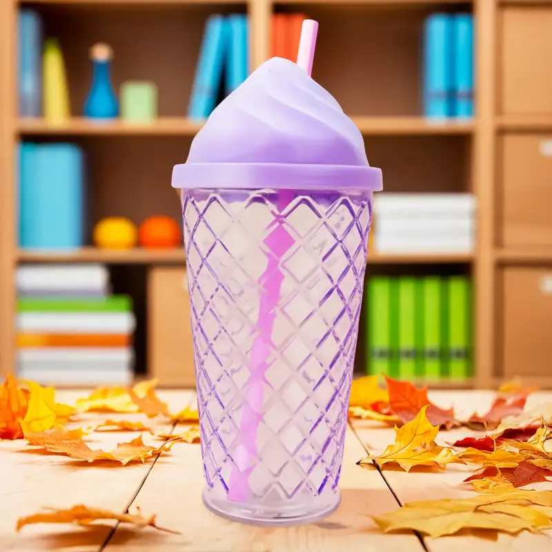 Vaso De Cristal Con Tapa Y Popote, Helado, Color Morado 1