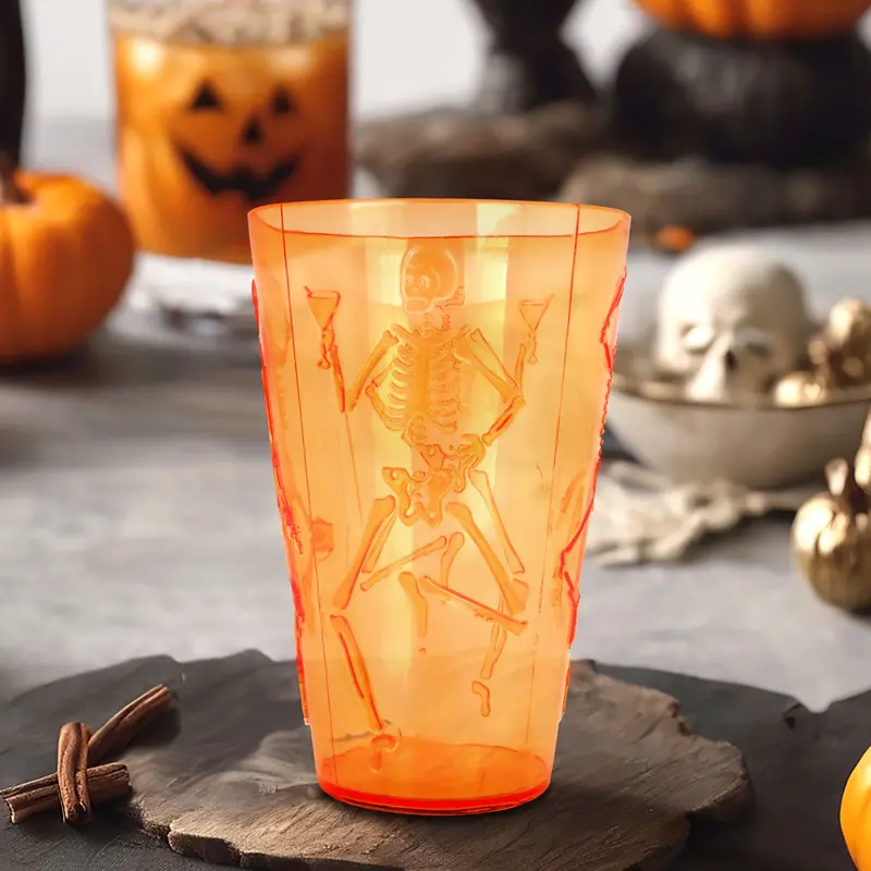 Vaso De Plástico Color Naranja Con Diseño De Halloween 1