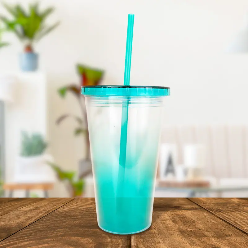 Vaso De Plástico Con Tapa, Color Aqua 1