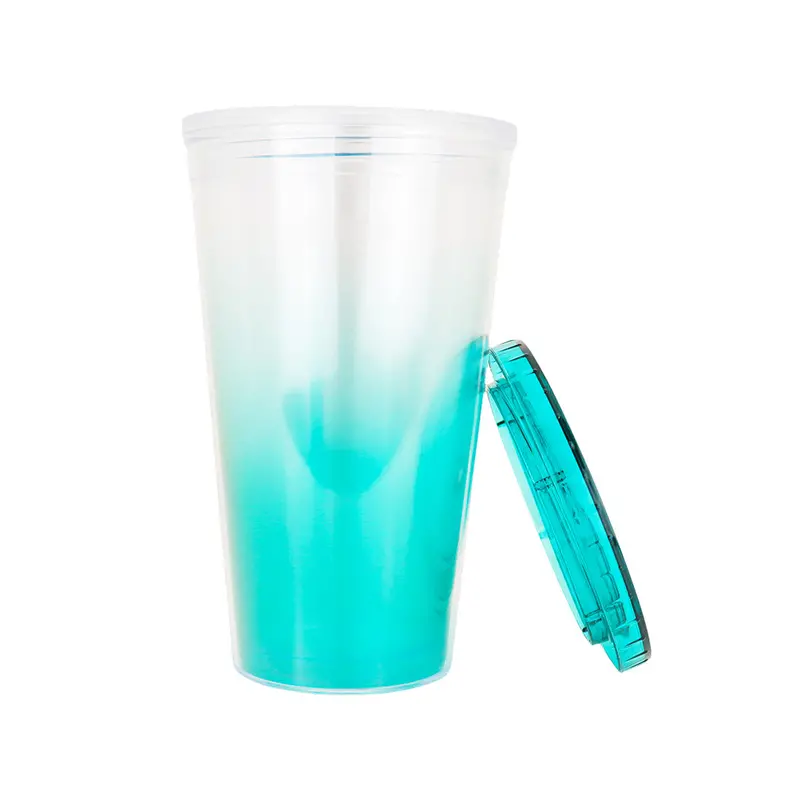 Vaso De Plástico Con Tapa, Color Aqua 2