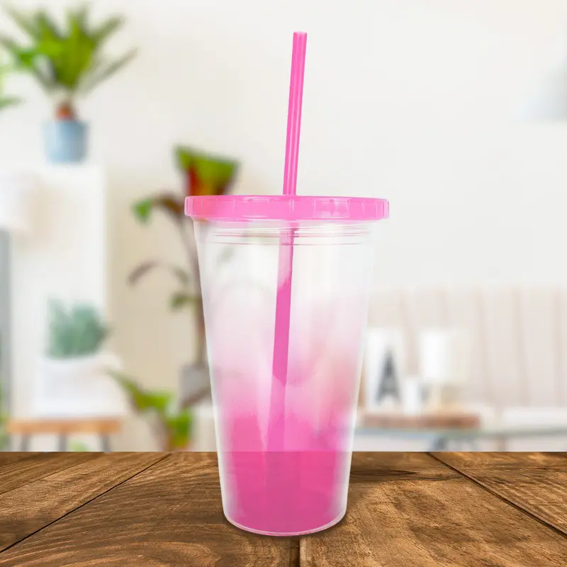 Vaso De Plástico Con Tapa, Color Fucsia 1