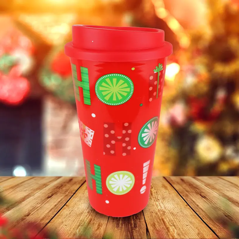 Vaso De Plástico Con Tapa "Hohoho", Color Rojo 1
