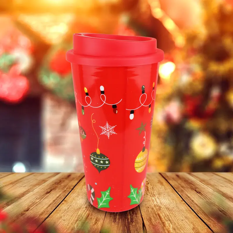 Vaso De Plástico Con Tapa "Merry Christmas", Diseño Reno 2
