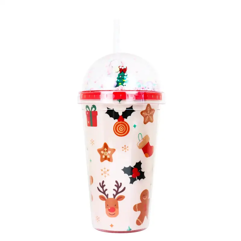 Vaso De Plástico Con Tapa Y Popote, Navideño 2