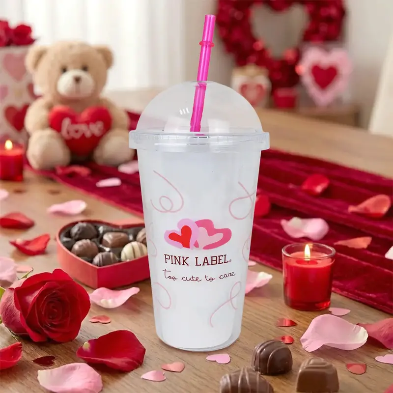 Vaso De Plástico Con Tapa Y Popote, Pink Label, Too Cute 2