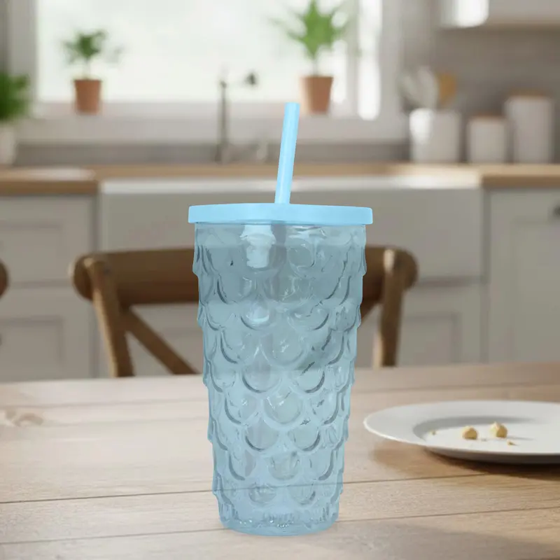 Vaso De Plástico Con Tapa Y Popote, Sirena, Color Azul 1