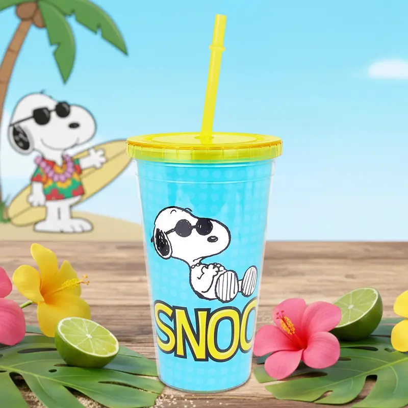Vaso De Plástico Con Tapa Y Popote, Snoopy, 500 Ml 1