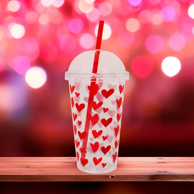 Vaso De Plástico Transparente Con Diseño De Corazones, Color Rojo 1