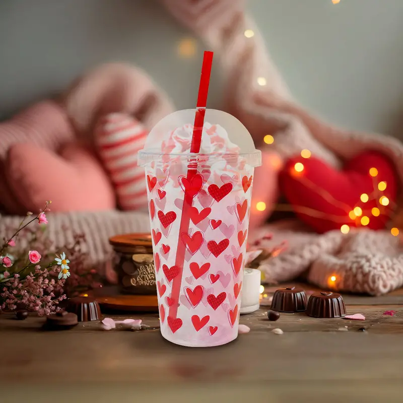 Vaso De Plástico Transparente Con Diseño De Corazones, Color Rojo 2