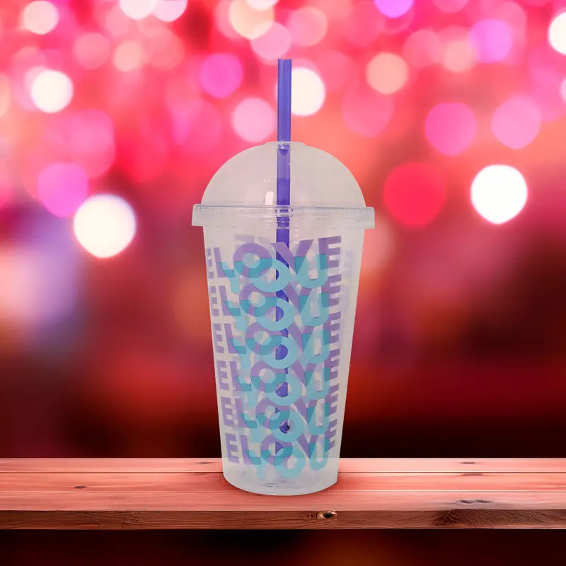 Vaso De Plástico Transparente Con Diseño Love 1