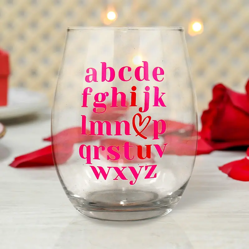 Vaso De Vidrio Sin Tallo, Transparente Con Detalles Color Fiusha 1