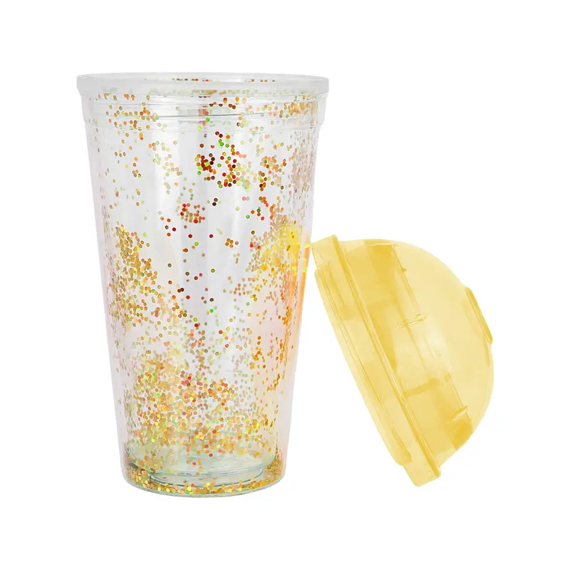 Vaso Decorado Color Amarillo Con Popote, 500Ml 2