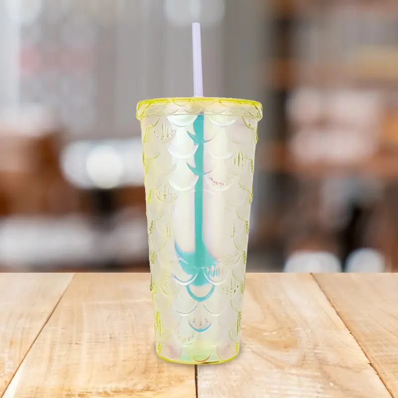 Vaso Decorado Color Amarillo Con Popote, 650Ml 1