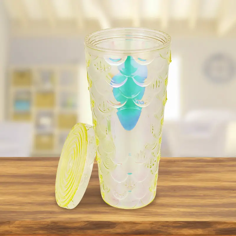 Vaso Decorado Color Amarillo Con Popote, 650Ml 2