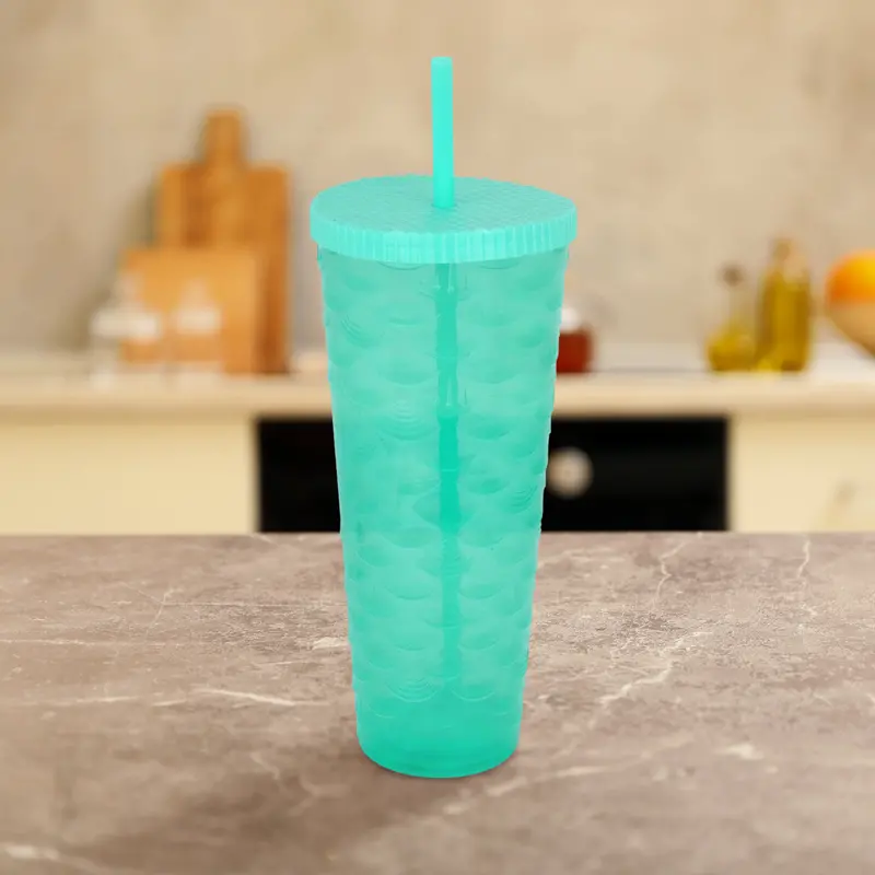 Vaso Decorado Color Aqua Con Popote, 1100Ml 2