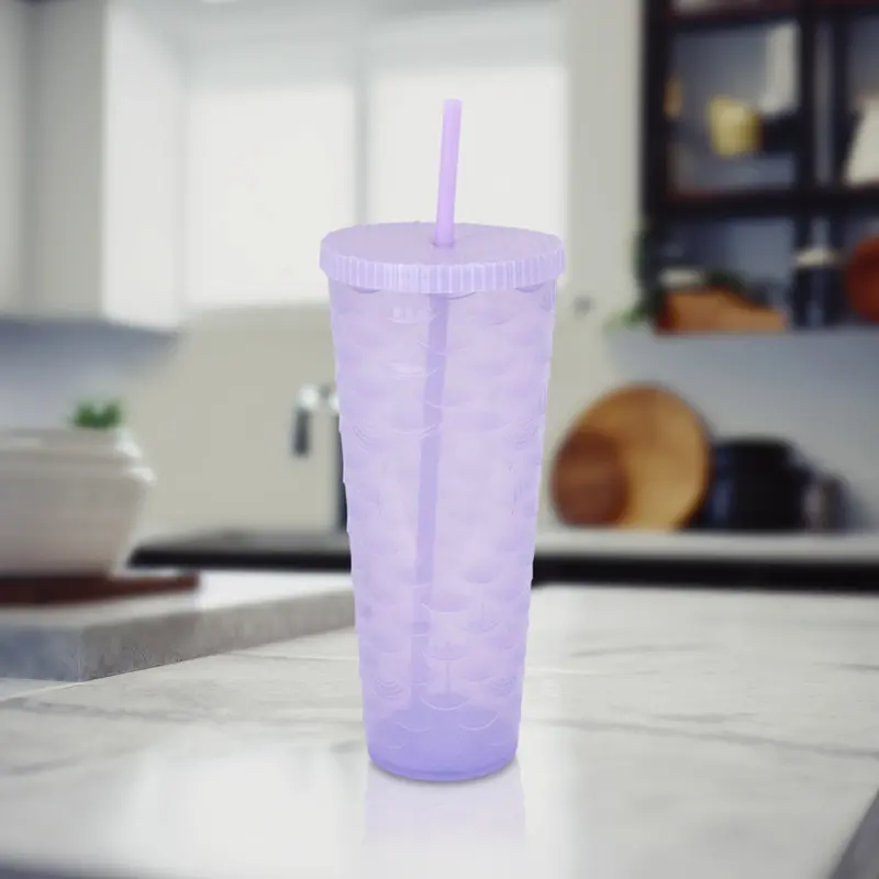 Vaso Decorado Color Lila Con Popote, 1100Ml 2