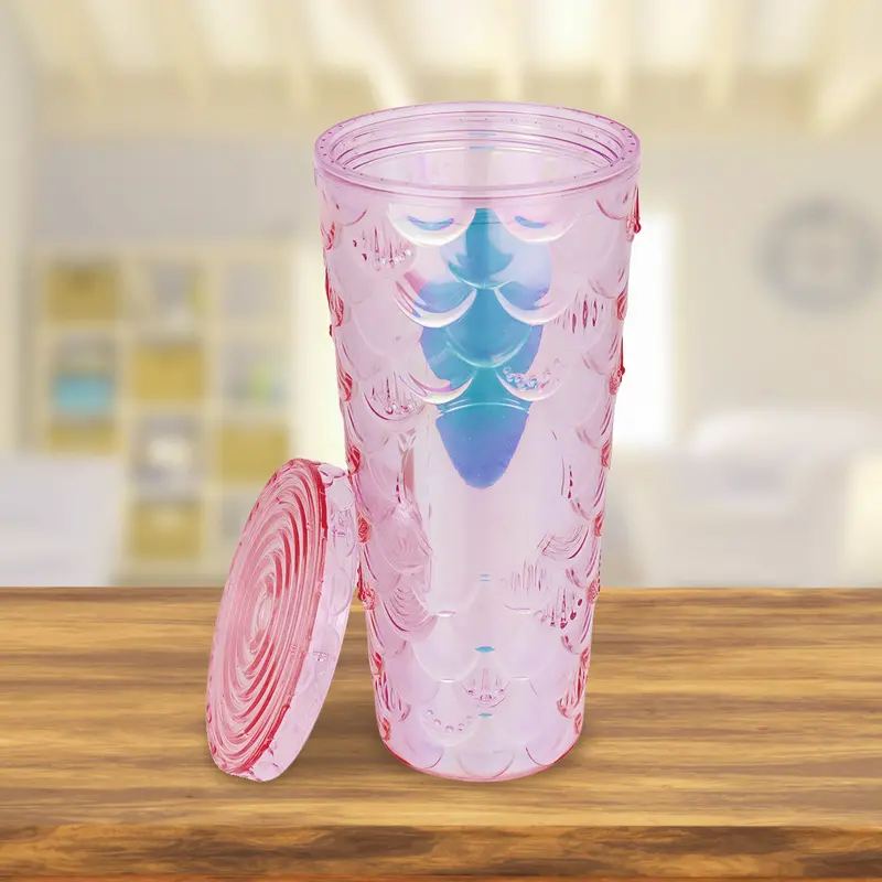 Vaso Decorado Color Rosa Con Popote, 650Ml 2